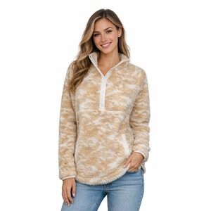 Vineyard Vines fleece Beige Camo Snap‎ 1/4 Sweater Popover Size L